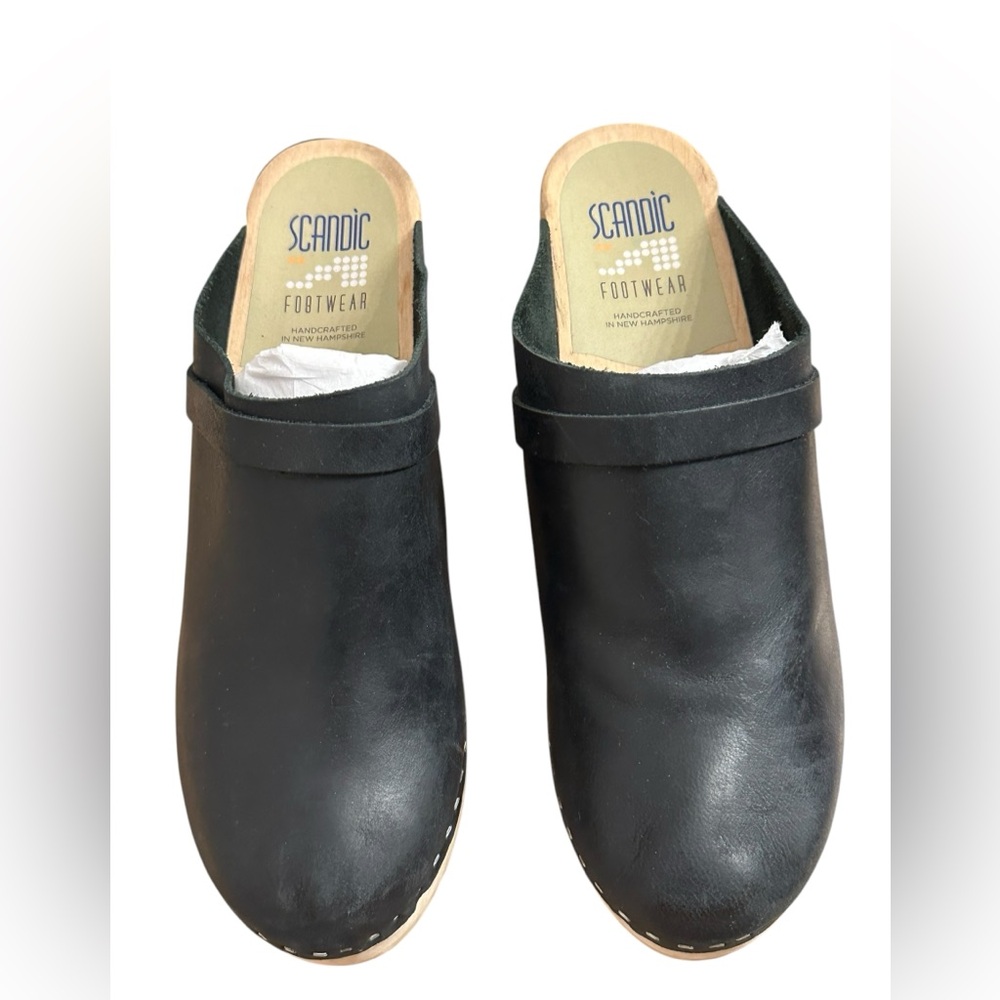 Scandic Wood Heeled Clogs Black Smooth Leather Women’s Size EU 40 US 9.5 - 10 - Picture 5 of 10